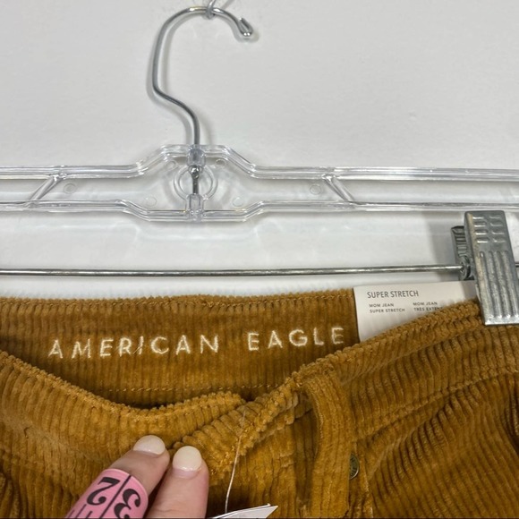 AMERICAN EAGLE New! Corduroy Mom Jean Cuffed Mustard Yellow Golden 0 - Picture 6 of 9